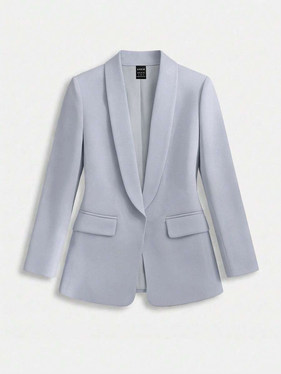 Lumivelle Áo blazer nữ mùa xuân/thu kiểu dáng công sở tối giản, màu trơn, cổ shawl, nhẹ, thích hợp đi làm. - Màu xanh bụi bặm - Xem 1