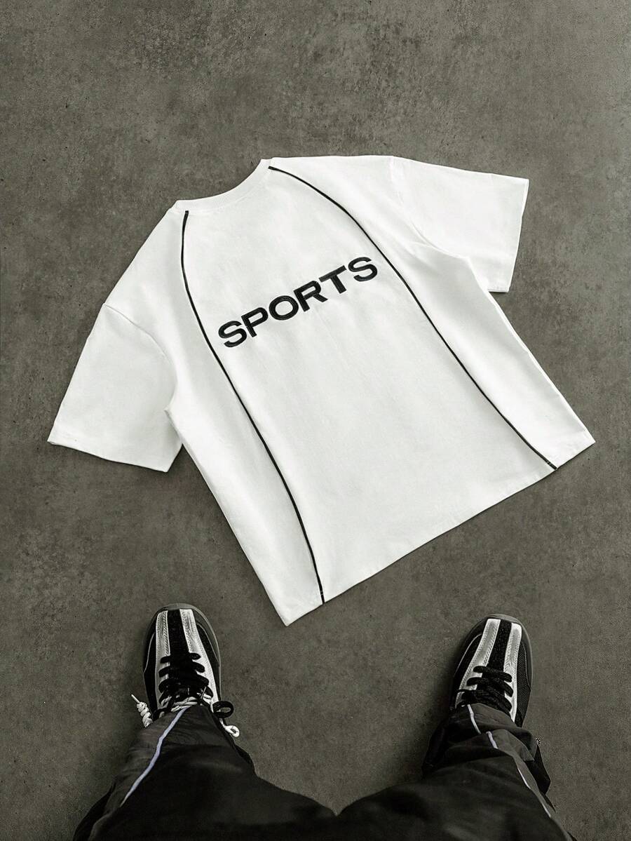 PAVTROS Áo thun nam tay ngắn thêu chữ phối màu, thích hợp mặc thường ngày, mùa xuân/hè. - trắng - Xem 1