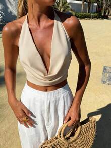 Firerie 优雅现代通勤浪漫约会性感派对海滩度假深V领露背吊带背心，适合节日、婚礼、音乐节、毕业典礼、教师装、返校季等场合。 - 白色 - 查看 3