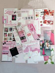 SHEIN 1 Gói vật liệu ghép ảnh màu hồng, nhãn dán trang trí theo phong cách Ins, chứa nhãn dán, giấy vật liệu và giấy tin nhắn, có thể sử dụng cho sổ kế toán, nhật ký, đồ trang trí, vali, máy tính xách tay, tủ lạnh - Hồng - Xem 10