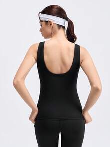 Loungeista 1pc Black Basic Tank Top With Detachable Chest Pad, Slim Fit, Perfect For Inner Wearing And Outer Wearing, Ideal For Casual Occasions, Workout - Black - View 3