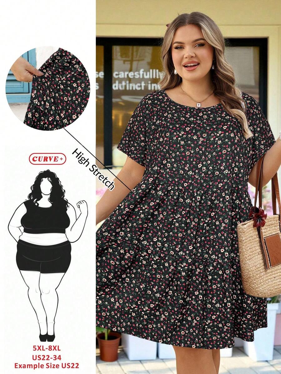 SHEIN CURVE+ Váy cỡ US22 dành cho nữ, thích hợp cho lễ hội âm nhạc, kỳ nghỉ bên bờ biển, phong cách bohemian, thích hợp cho mùa xuân và hè. - Nhiều màu - Xem 1