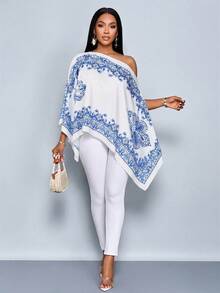 SOLERSUN Khăn choàng lệch vai dành cho nữ, vạt không đối xứng, họa tiết Paisley, phong cách đảo, thích hợp cho lễ hội âm nhạc, áo sơ mi mùa xuân/hè. - Màu xanh lam - Xem 6