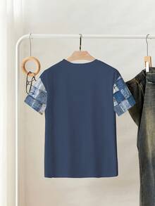 Resyla Women's Casual Denim Effect Print T-Shirt, Summer - Blue - View 2