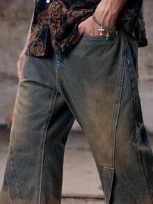 Skyrend 男式宽松口袋直筒牛仔裤 - 藍色 - 查看 6