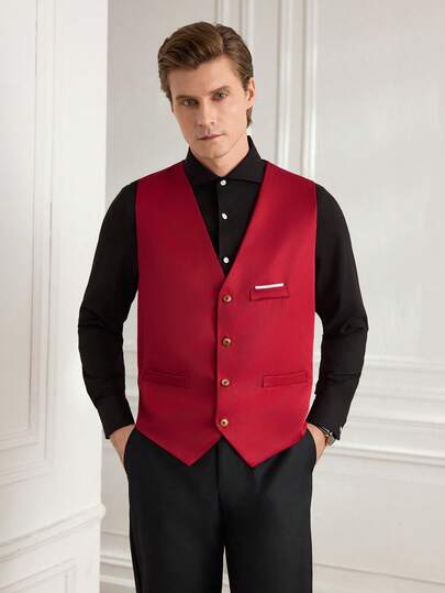 Officeau 男士四粒扣新款西装马甲，伴郎正装，商务休闲马甲，韩版风格，防静电