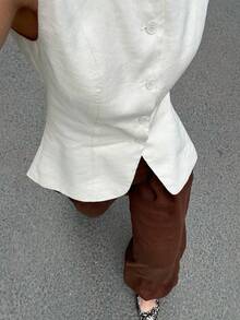 Siren Gaze 女士纯色单排扣马甲和裤子休闲套装 - 棕色 - 查看 9