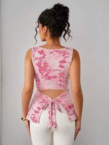 Momance Áo tank top bầu không tay ôm sát, in họa tiết, thanh lịch dành cho phụ nữ. - Hồng - Xem 2