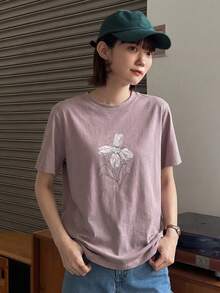 DAZY Women's Loose Casual Printed T-Shirt, Suitable For Beach Vacation Floral - Purple - View 6