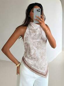 Aloruh Áo kiểu nữ mùa xuân/hè in họa tiết hoa mới, áo hai dây bằng satin, trang phục in họa tiết hoa lãng mạn cổ điển thanh lịch, áo khoác ngoài nữ, trang phục nghỉ dưỡng nữ. - Nhiều màu - Xem 7