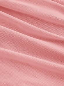 SHEIN MOD 女士纯色褶皱荷叶边下摆连衣裙不对称下摆直筒连衣裙蓝色吊带连衣裙 - 粉色 - 查看 3