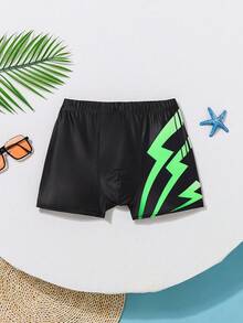 SHEIN 青少年男童休闲运动渐变几何印花紧身泳裤 - 綠色 - 查看 9