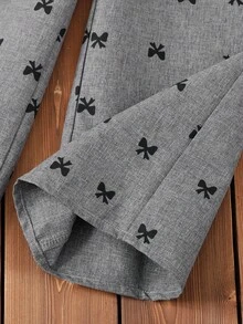 SHEIN 女童荷葉邊圓領蝴蝶結圖案背心與長褲休閒套裝 - 灰色 - 查看 5