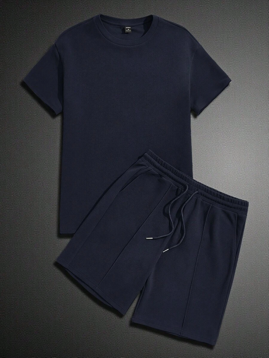 Manfinity VCAY GENTILAND Conjunto de Camiseta para Hombre, Conjunto de Varias Piezas, Elemento Básico del Guardarropa Diario, Estilo Básico, Estilo Versátil para Combinar, Pieza Imprescindible, Elemento para Mezclar y Combinar, Estilo Casual Versátil, Elemento Básico del Guardarropa Diario, Estilo Básico, Estilo Versátil para Combinar, Pieza Imprescindible, Elemento para Mezclar y Combinar, Estilo Casual Versátil, Elementos Esenciales del Guardarropa de Verano, Ideas de Atuendos Casuales, Look Relajado, Tela Texturizada Premium, Vacaciones, Regalos del Día del Padre - Azul - Ver 1