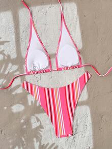 Swim Mod 2件套女士夏季沙滩度假泳衣，可爱随机印花三角系带上衣和比基尼泳裤，女士泳装套装 - 彩色 - 查看 2