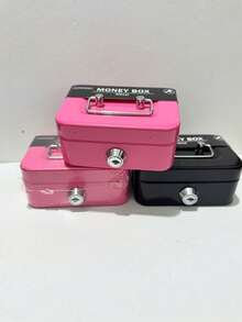 1pc Lockable Pink/Black Color Coin Canister, Portable Storage Box For Cash, Cards, Documents - 1pcs - View 7