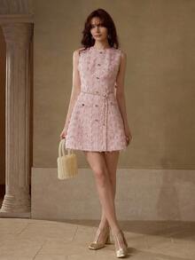 MOTF PREMIUM VESTIDO ABOTONADO DE TWEED - Rosa - Ver 4