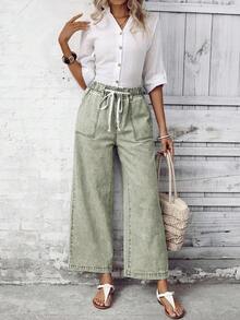 EMERY ROSE Jeans de pierna ancha lavados y vintage de estilo casual - Verde - Ver 4