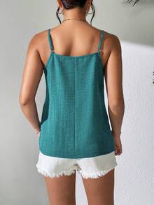 Hotletica Solid Color Pleated Casual Daily Camisole Top - Mint Blue - View 2