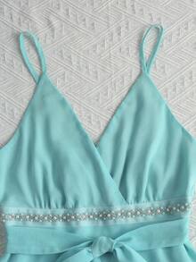 Glimmora 女士夏季新款复古纯色V领系腰时尚百搭露背吊带衫 - 薄荷綠 - 查看 3