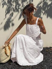 DAZY 春夏蕾丝半身裙套装，白色度假风沙滩连衣裙，氛围感十足的两件套 - 白色 - 查看 1