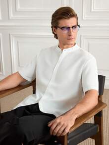 Officeau Camisa polo de manga corta con textura de gofre, estilo retro y vintage con botones tipo moneda para hombres - Blanco - Ver 1