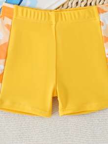 3件套男婴泳装，针织鲨鱼图案连帽泳衣，可爱又适合度假和夏季穿着，展现时尚沙滩风情 - 橘色 - 查看 4