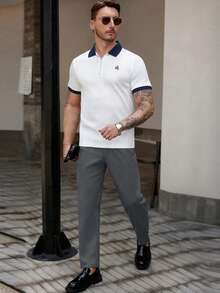 Manfinity CasualCool Men's Casual Solid Color Commuter Pants With Pockets For Ceremony - Dark Grey - View 6