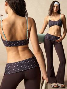 VARSIVA Women's Polka Dot Print Cropped Camisole And Flare Pants Sports Suit - Multicolor - View 10