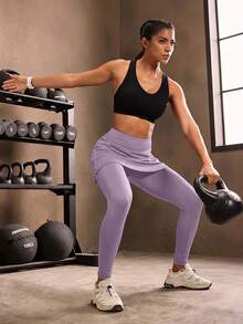 Powerista Quần legging thể thao thường ngày dành cho nữ, có kèm chân váy. - Màu tím - Xem 7