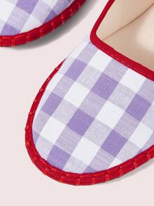 CUCCOO DOLLMOD Women's Shoes Classic Blue Plaid Contrasting Edge Single Strap Flats - white purple - View 5