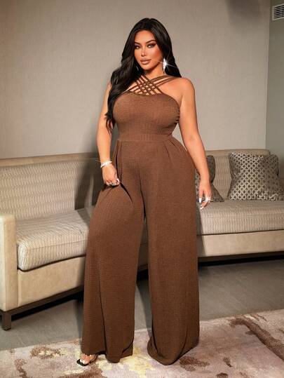 NU&NOW Mono de talla grande para mujer de unicolor con pantalones palazzo plisados y casuales