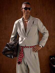 Bộ vest công sở màu trơn AKNOTIC dành cho nam - Áo khoác và quần công sở thường ngày, 2 món, quà tặng bạn trai dịp lễ. - Xám - Xem 4