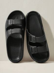 Cuccoo Dép lê đế xuồng hai khóa cài đơn giản, màu đen, chất liệu EVA mềm mại, co giãn, chống trơn trượt, thích hợp cho phòng ngủ và phòng khách, êm ái và không gây khó chịu cho chân. Phù hợp cho cả nam và nữ. - màu đen - Xem 1