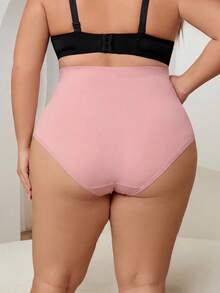 SHEIN CURVE+ Plus Size Women High Waist Solid Color Slimming Shaping Leggings - Pink - View 2