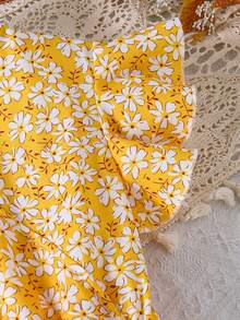 Teen GirlWaist-Cinching Elegant Refreshing V-Neck Dress - Yellow - View 7