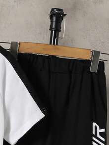 Vacaura 2 pièces/Set T-shirt à imprimé œil d'oiseau noir et pantalon noir pour pré-adolescents, tissu doux et confortable, convient pour le printemps/automne, l'école, les sports extérieurs, la photographie, les sorties, diverses occasions - Noir et Blanc - Voir 7