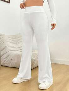 Solflare White Knit High-Waisted Flare Pants For Women - White - View 3