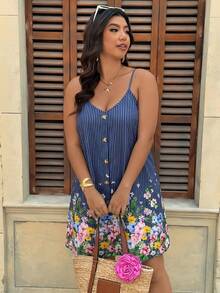 SHEIN VCAY Plus Size Vacation Spaghetti Strap Summer Boho Dress - Black - View 5