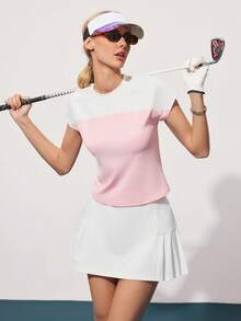 CourtClass CourtClass 女士休闲优雅高尔夫Polo衫，网球风格撞色设计圆领修身瑜伽健身运动上衣，夏季 - 彩色 - 查看 3