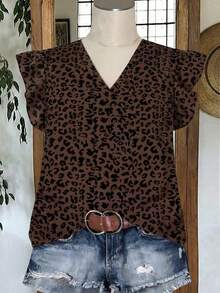 SHEIN LUNE Women's New Arrival Spring/Summer Leopard Print Pattern Casual Versatile Short Sleeve Shirt - Multicolor - View 3