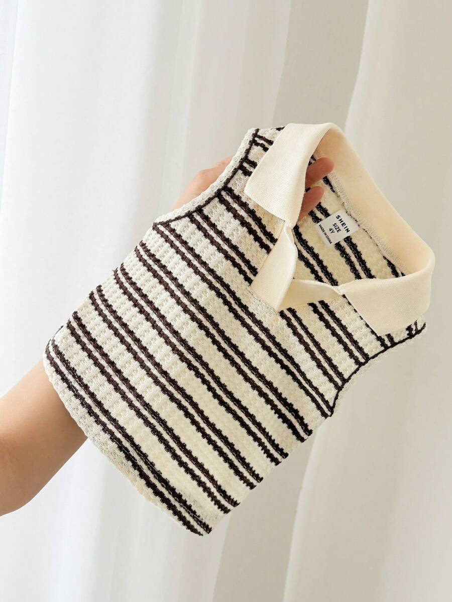 LMoss Kids Áo vest cổ bẻ dệt kim kẻ sọc cho bé gái - Màu nâu  Mocha - Xem 1
