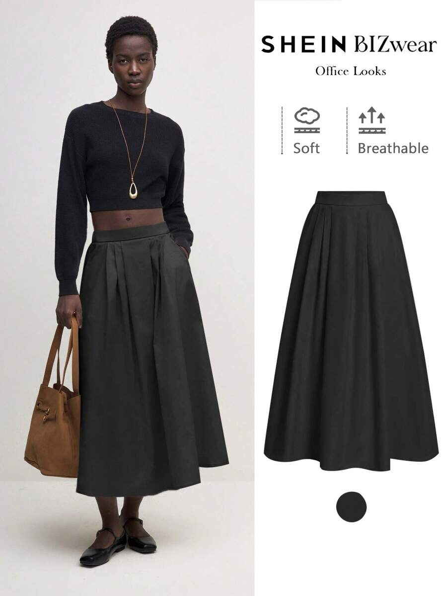 BizChic Chân váy chữ A cơ bản dành cho nữ, đa năng, phù hợp đi làm, công sở, thường ngày, trang phục công sở thanh lịch. - Màu xám đen - Xem 1