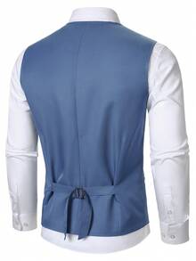 Manfinity Mode Bộ vest và quần tây công sở màu trơn dành cho nam giới, thích hợp đi làm. - Màu xanh bụi bặm - Xem 3