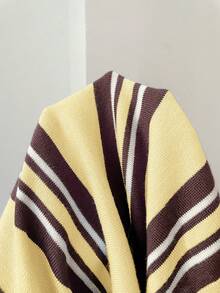 SHEIN EZwear Casual Striped Short Sleeve Knit Top, Spring/Summer - Yellow - View 5