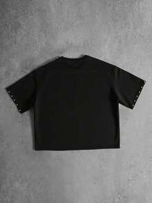 ROMWE MEN Camiseta de manga corta con estampado y tachuelas para hombre - Negro - Ver 3