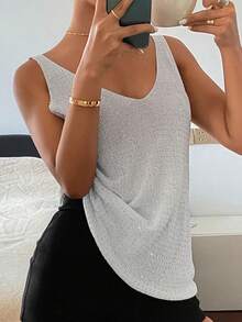 Livesso 春夏灰色水钻闪亮休闲吊带背心，优雅女士细肩带上衣，适合情人节、婚礼、海滩、度假等场合。 - 白色 - 查看 6