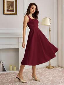 Vintamour 复古优雅女士无袖心形领口交叉前襟A字型舞会礼服 秋季女装 白色连衣裙 返校节礼服 感恩节圣诞节女装 冬季女装 白色束身连衣裙 秋季女装 圣诞节女装 秋季女装套装 长款秋季连衣裙 - 酒紅色 - 查看 3