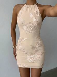 Aloruh Women's Elegant Textured Sleeveless Mini Dress,Summer Dresses For Women - Khaki - View 8