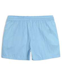 Manfinity Swimmode Men's Light Blue Solid Color Slant Pocket Drawstring Waist Casual Beach Summer Holiday Clothes Swim Trunks,Vacation Hawaii Tropical Bathing Shorts - Baby Blue - View 3